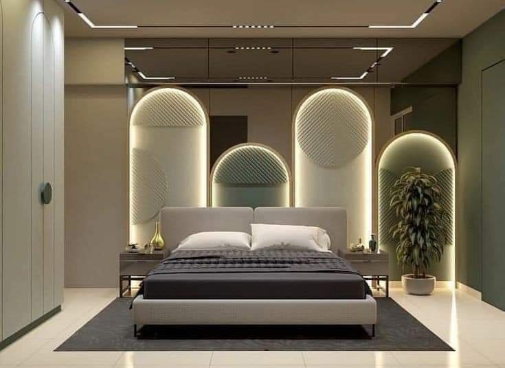 Master bedroom · arched backlit panels
