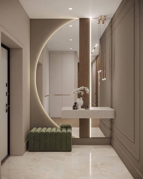 Foyer · curved cove light & fluted console