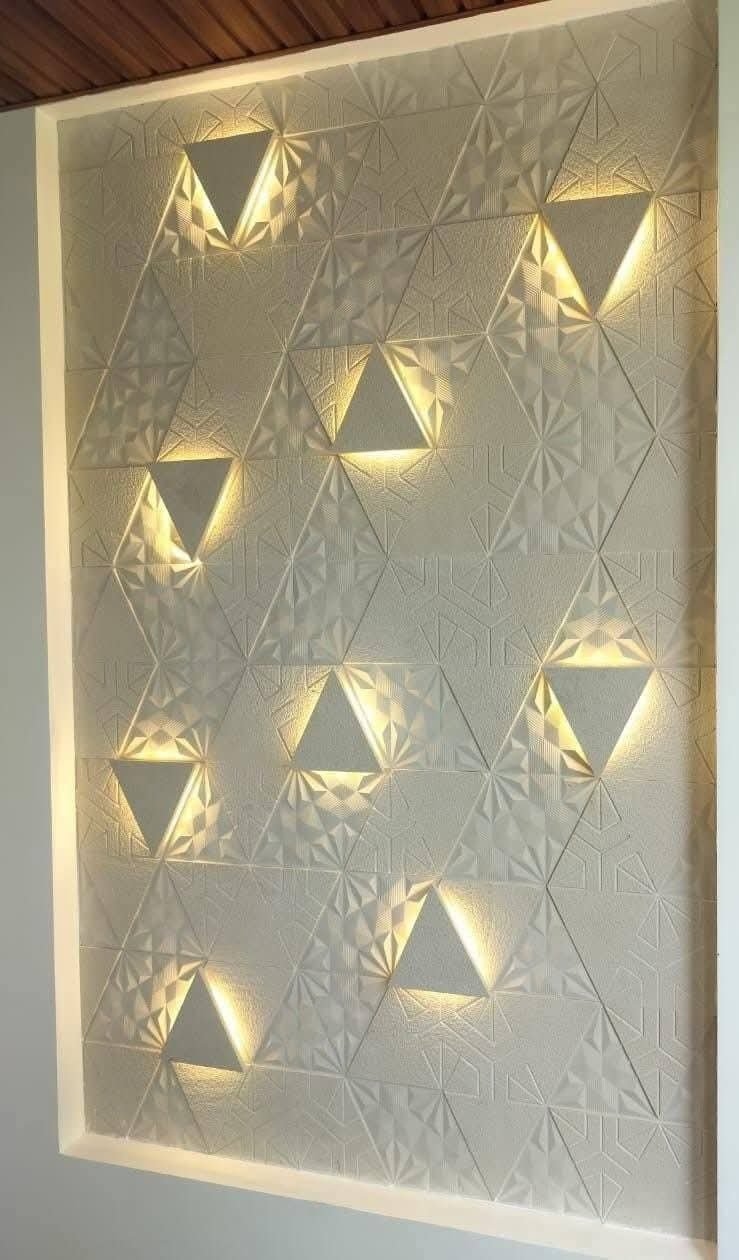 Textured 3D wall · triangular light wash